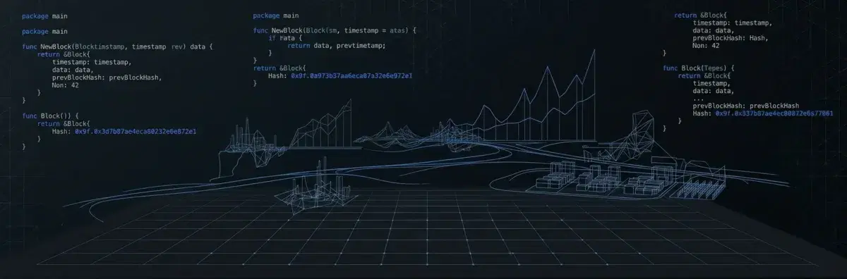 Abstract visualization of software development and blockchain